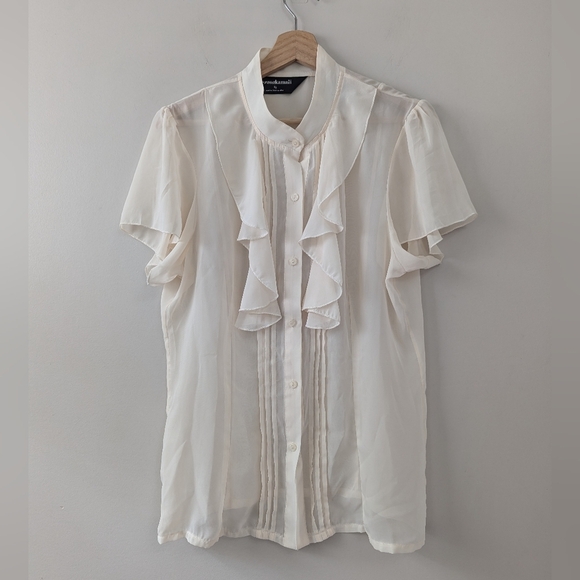 Norma Kamali Sheer Cream Ruffle Blouse Top Romantic - Picture 1 of 10